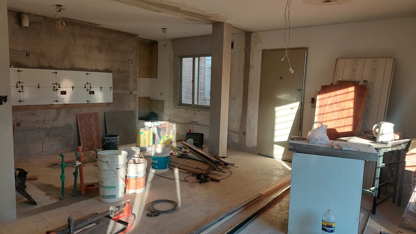 Cocina en obra, revoque