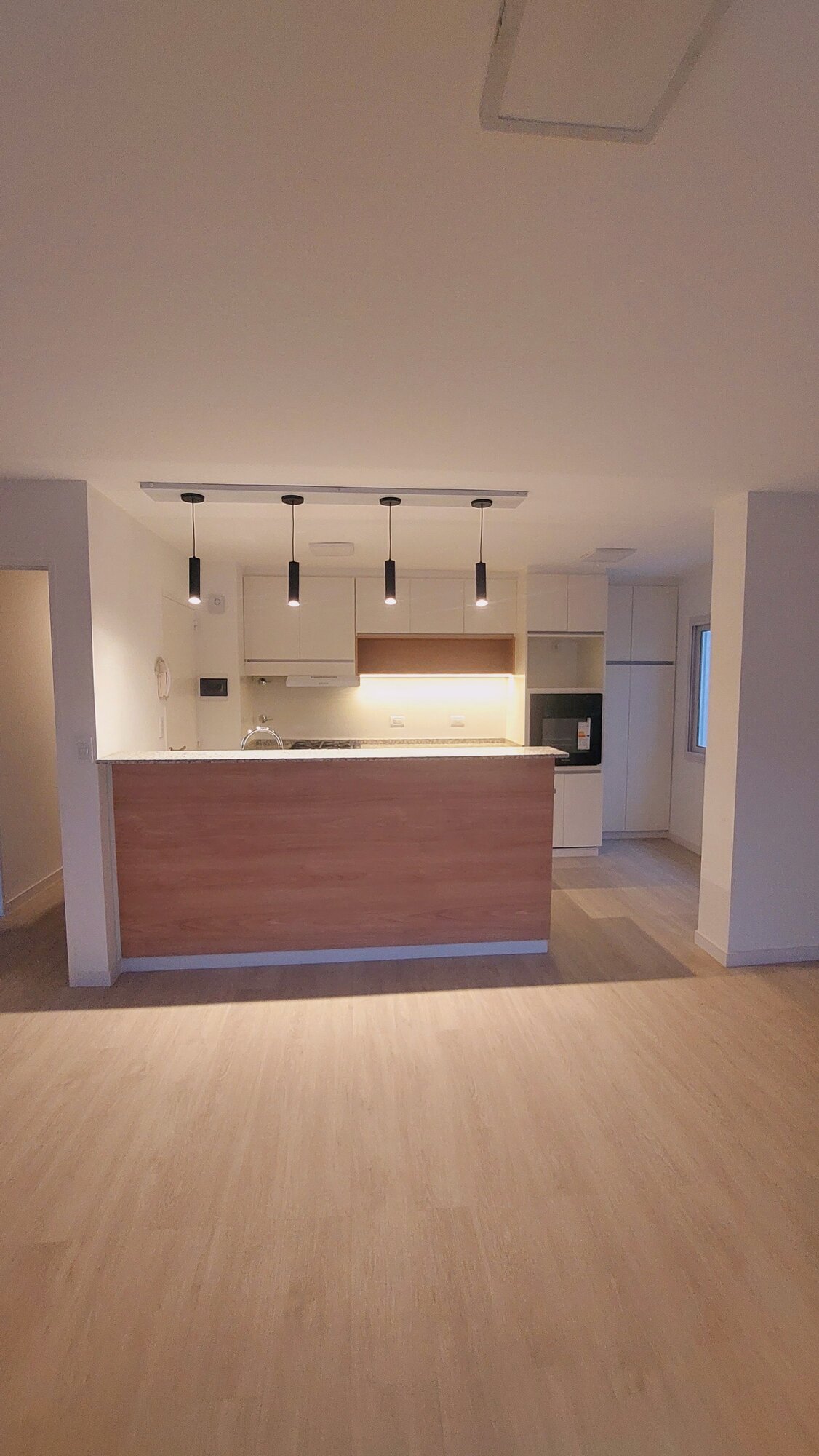 Living-cocina de noche, vista completa